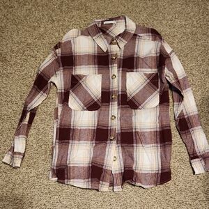 Plaid Womens Shirt in Burgundy and Cream